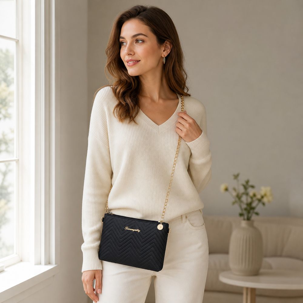 Chain Crossbody Quilted - Женская сумка-кроссбоди из искусственной кожи, стеганая,